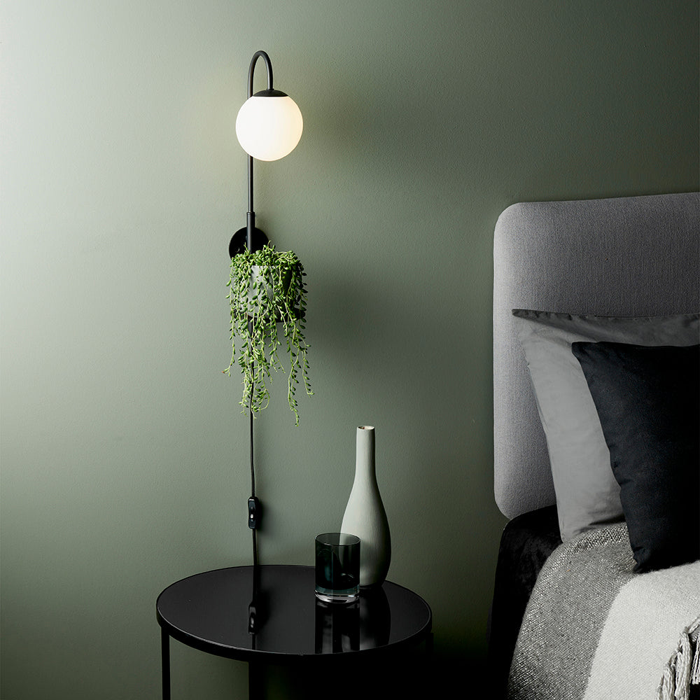 Satin Black Wall Light With Shelf - ID 11025