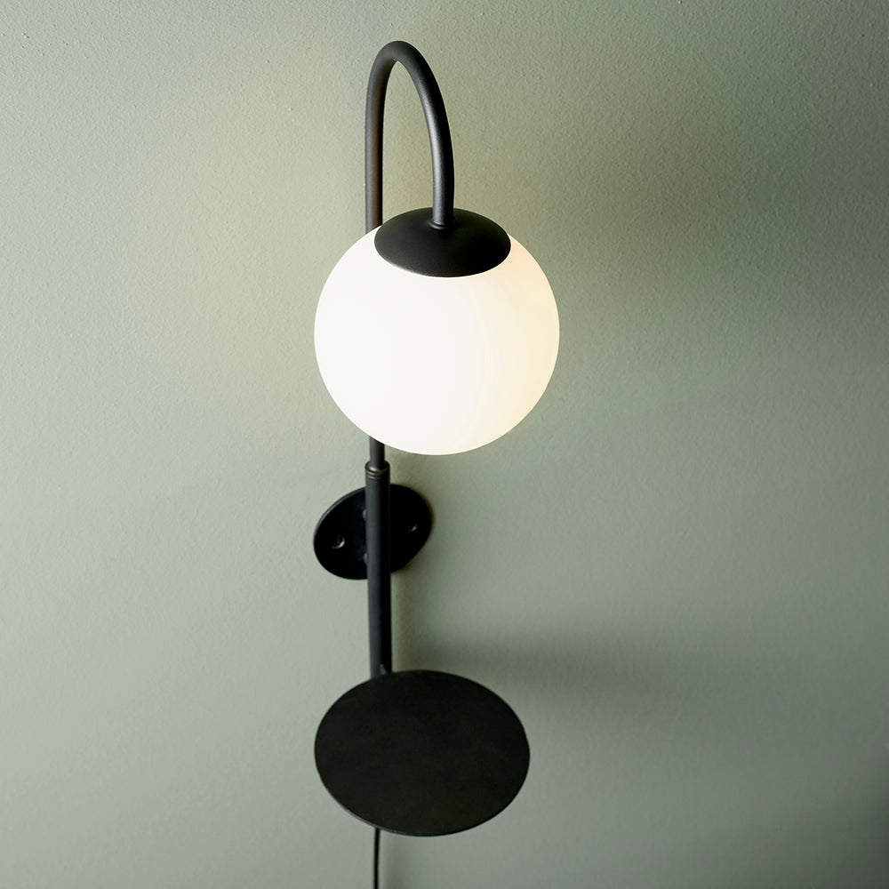 Satin Black Wall Light With Shelf - ID 11025