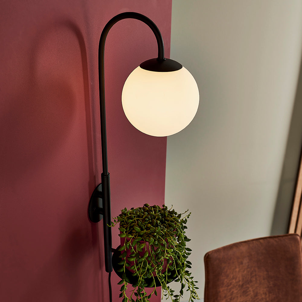 Satin Black Wall Light With Shelf - ID 11025