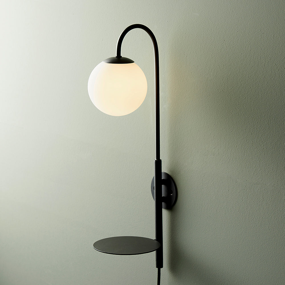 Satin Black Wall Light With Shelf - ID 11025
