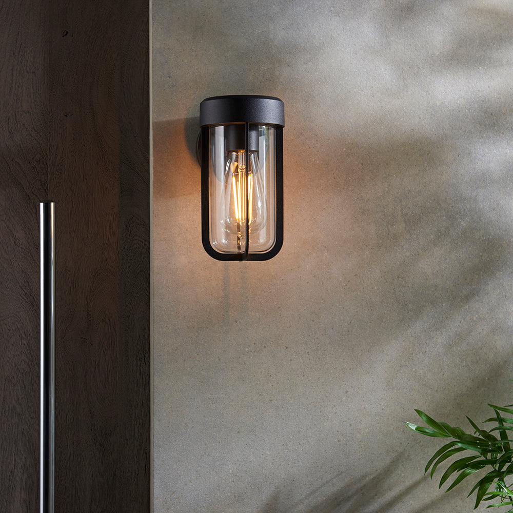 Die Cast IP44 Wall Light In Brushed Bronze With Clear Glass - ID 11076