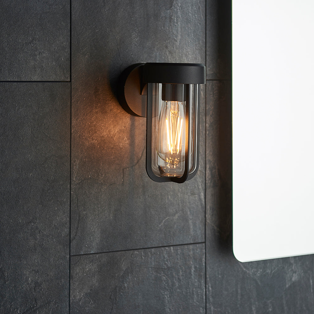 Die Cast IP44 Wall Light In Brushed Bronze With Clear Glass - ID 11076