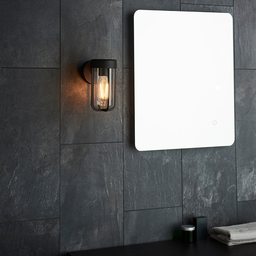 Die Cast IP44 Wall Light In Brushed Bronze With Clear Glass - ID 11076