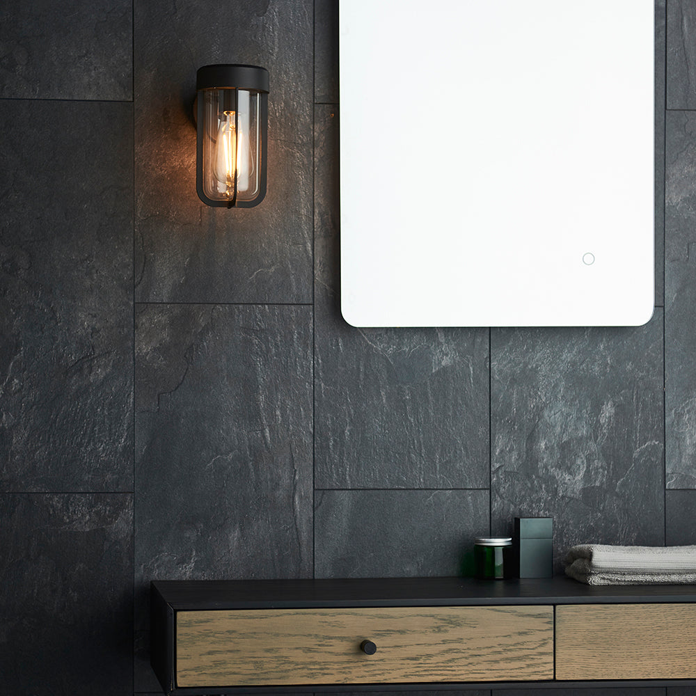 Die Cast IP44 Wall Light In Brushed Bronze With Clear Glass - ID 11076