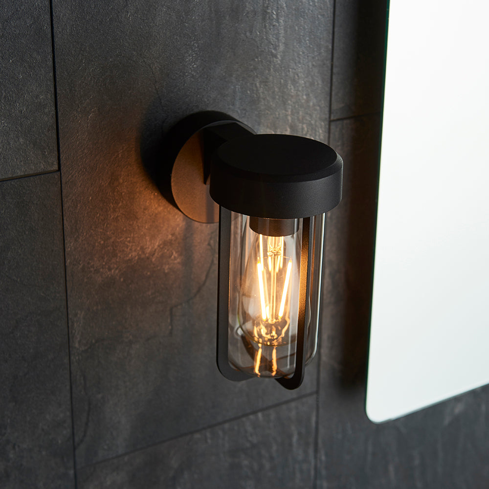 Die Cast IP44 Wall Light In Brushed Bronze With Clear Glass - ID 11076