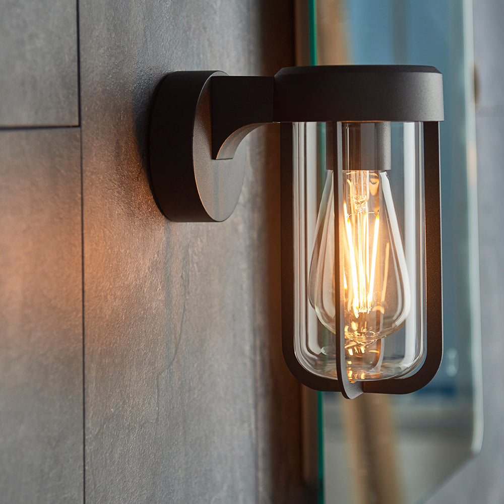 Die Cast IP44 Wall Light In Brushed Bronze With Clear Glass - ID 11076