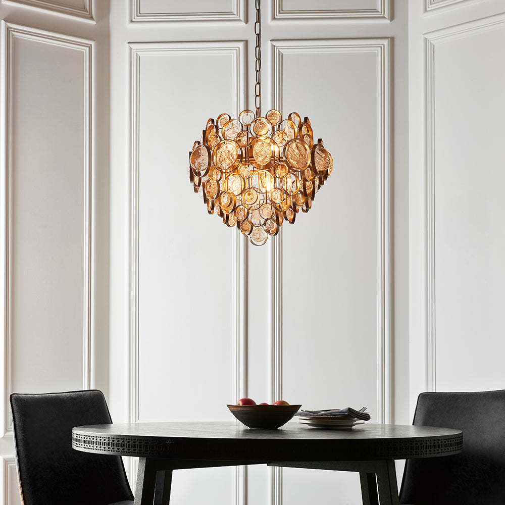 Antique Gold Chandelier With Clear And Amber Glass Details - ID 11118