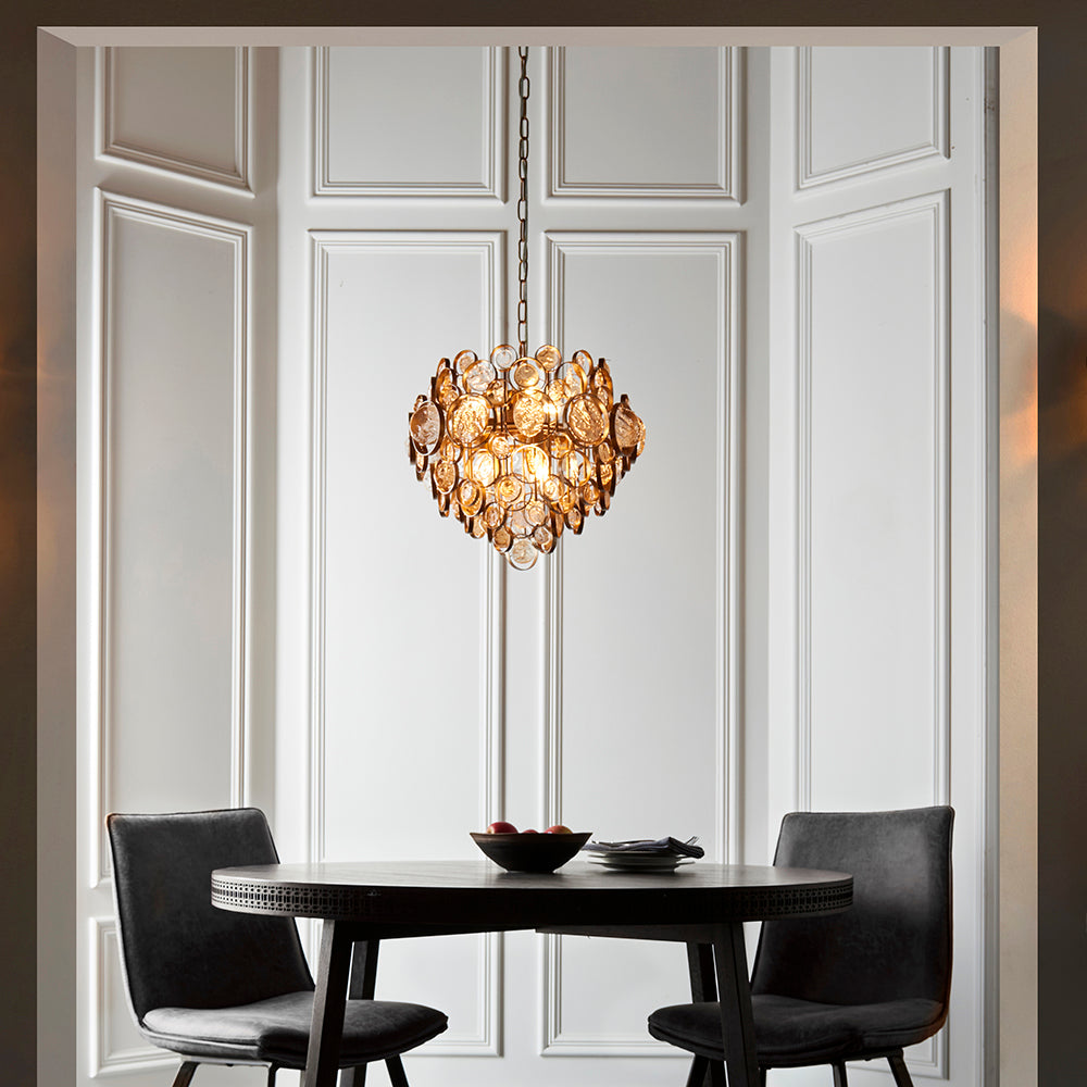 Antique Gold Chandelier With Clear And Amber Glass Details - ID 11118