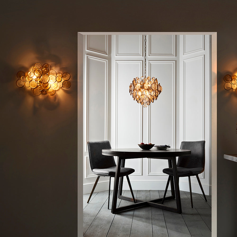 Antique Gold Chandelier With Clear And Amber Glass Details - ID 11118