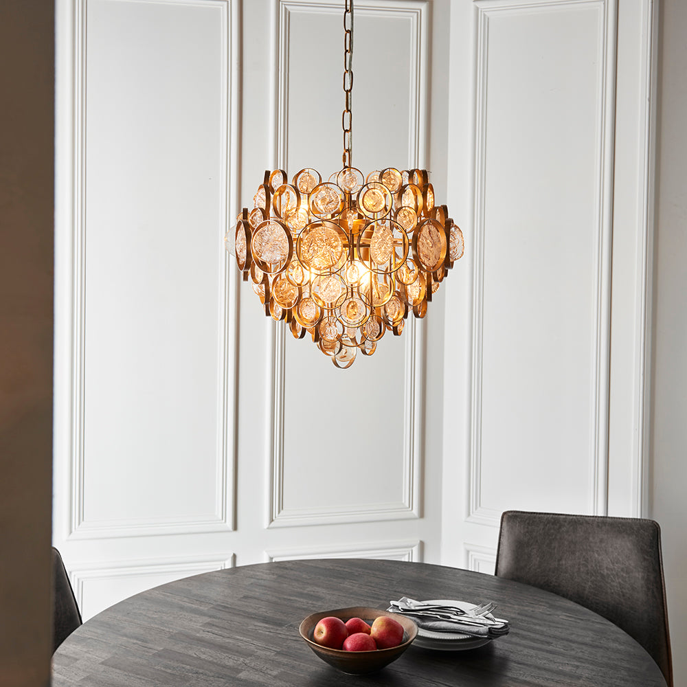Antique Gold Chandelier With Clear And Amber Glass Details - ID 11118