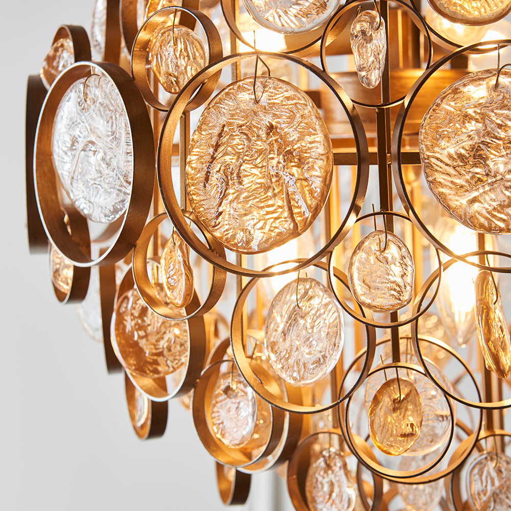 Antique Gold Chandelier With Clear And Amber Glass Details - ID 11118