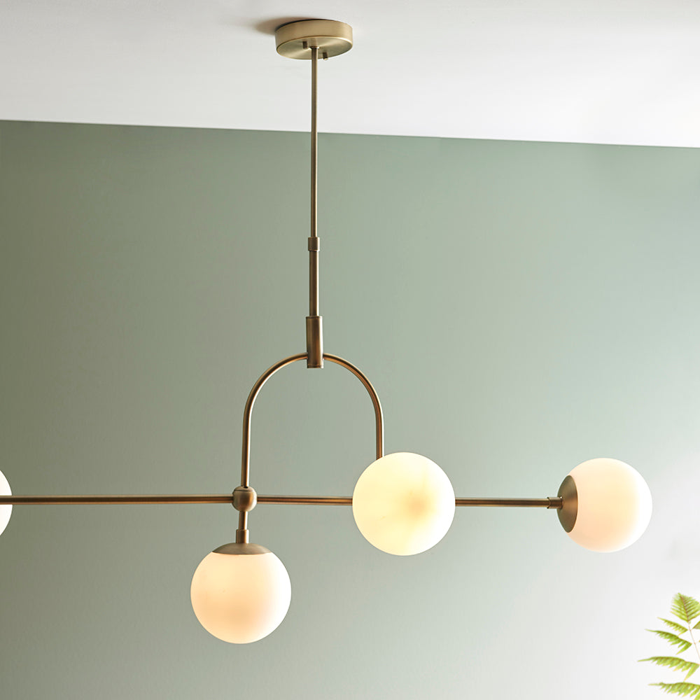 Opal Glass & Matt Antique Brass Five Lamp Adjustable Semi-Flush Ceiling Light - ID 11047
