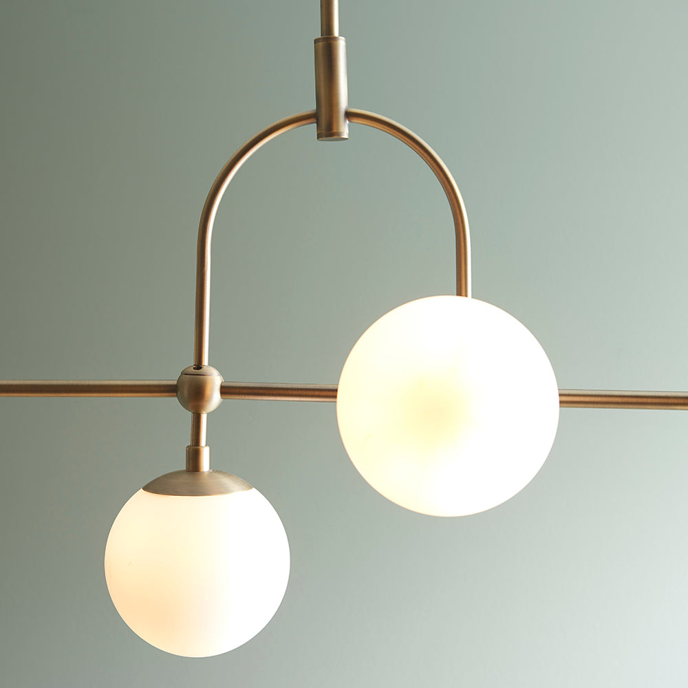 Opal Glass & Matt Antique Brass Five Lamp Adjustable Semi-Flush Ceiling Light - ID 11047