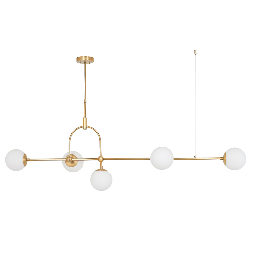 Opal Glass & Matt Antique Brass Five Lamp Adjustable Semi-Flush Ceiling Light - ID 11047