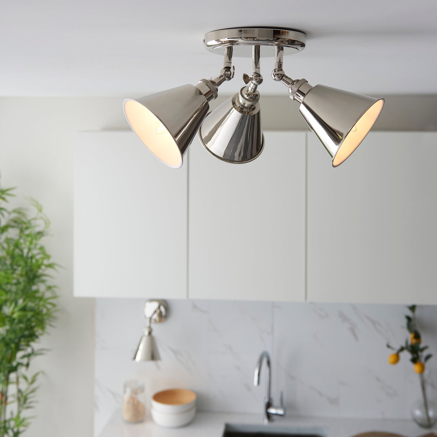 Bright Nickel Plated Three Lamp Adjustable Spotlight - ID 11691
