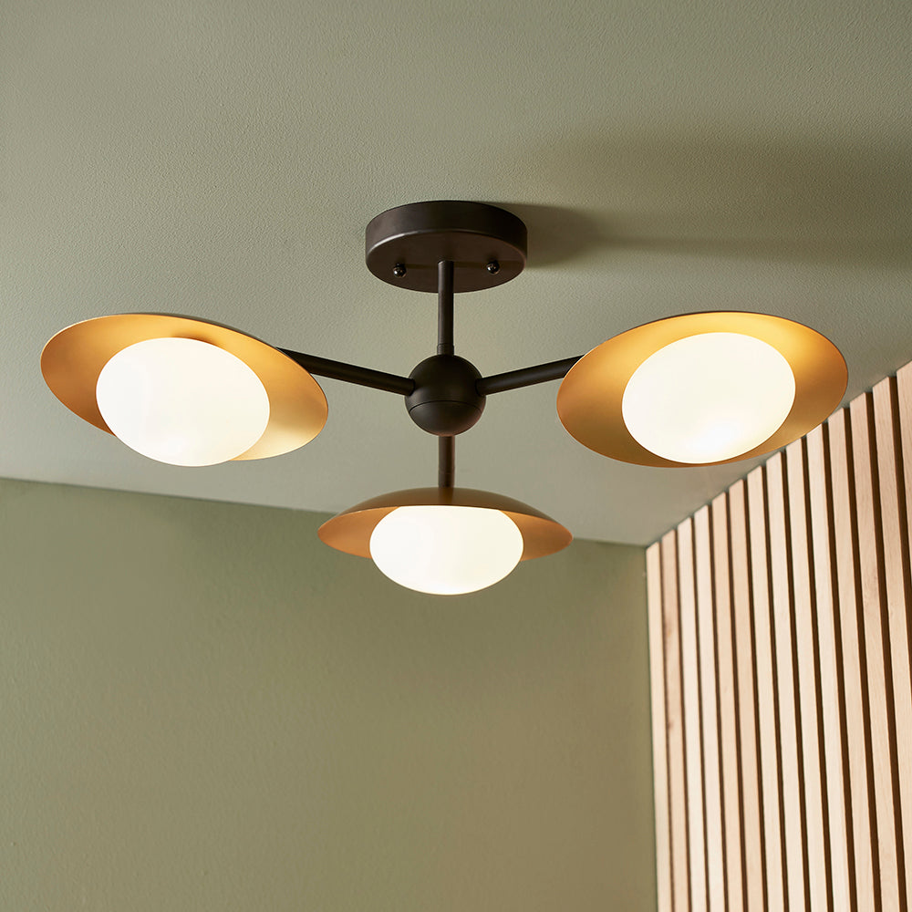 Opal Pebble Three Lamp Semi-Flush Ceiling Light - ID 11016