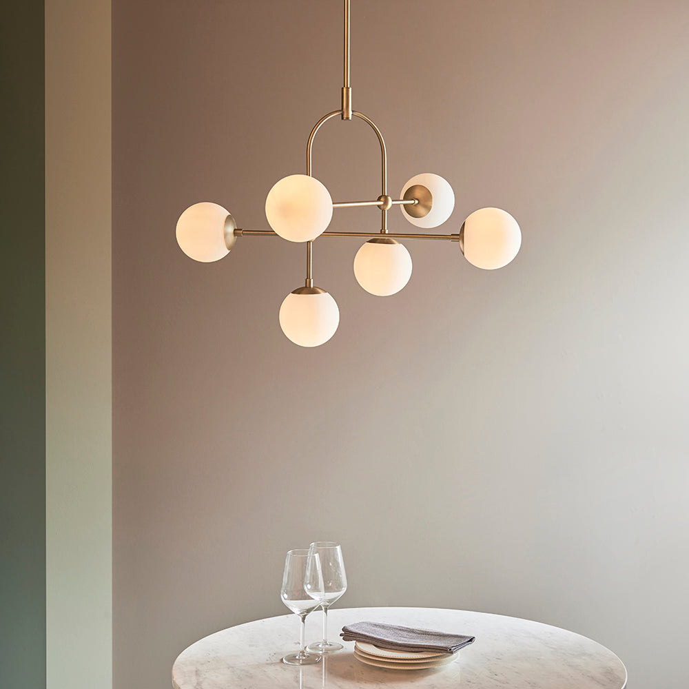 Opal Glass & Matt Antique Brass Six Lamp Adjustable Semi-Flush Ceiling Light - ID 11046
