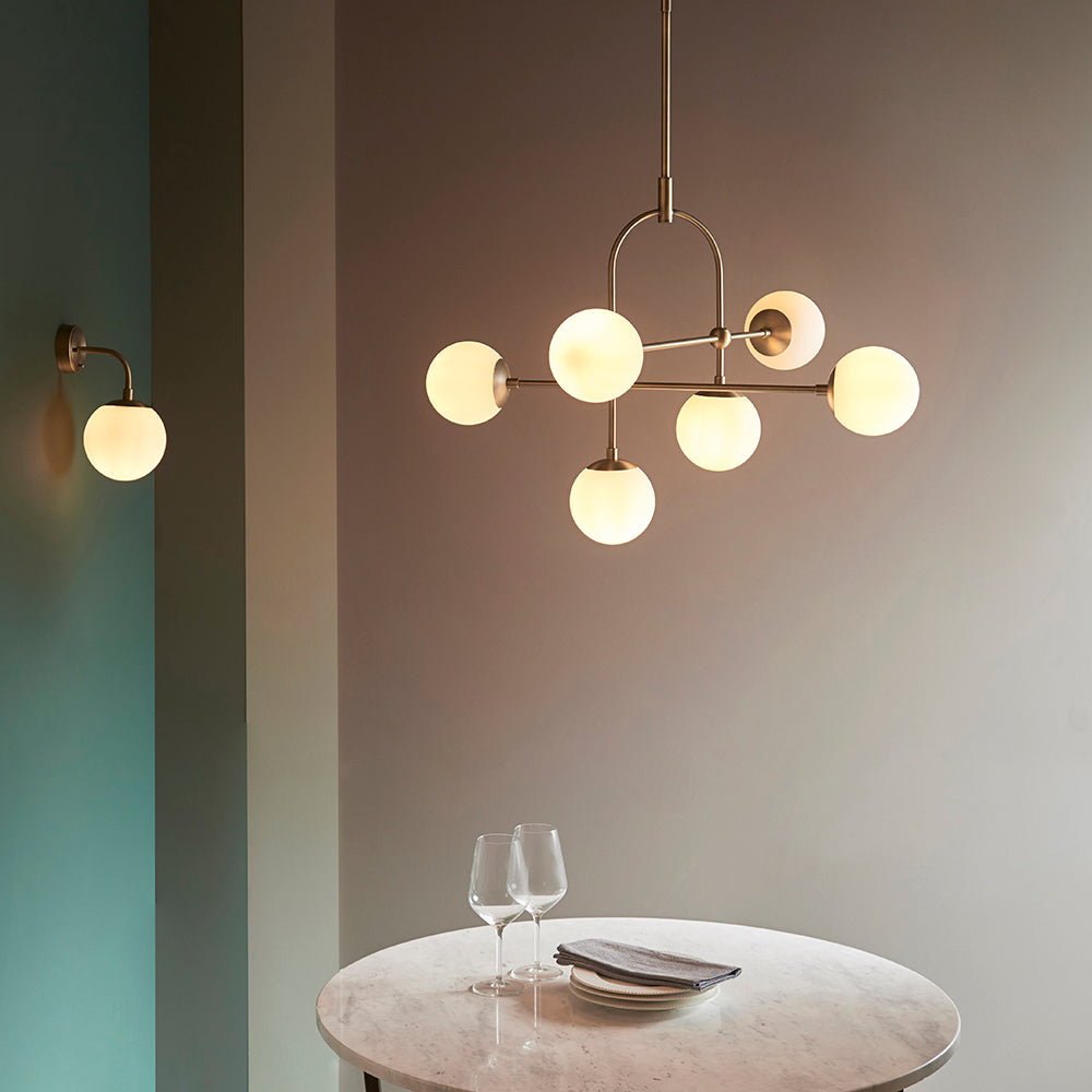 Opal Glass & Matt Antique Brass Six Lamp Adjustable Semi-Flush Ceiling Light - ID 11046