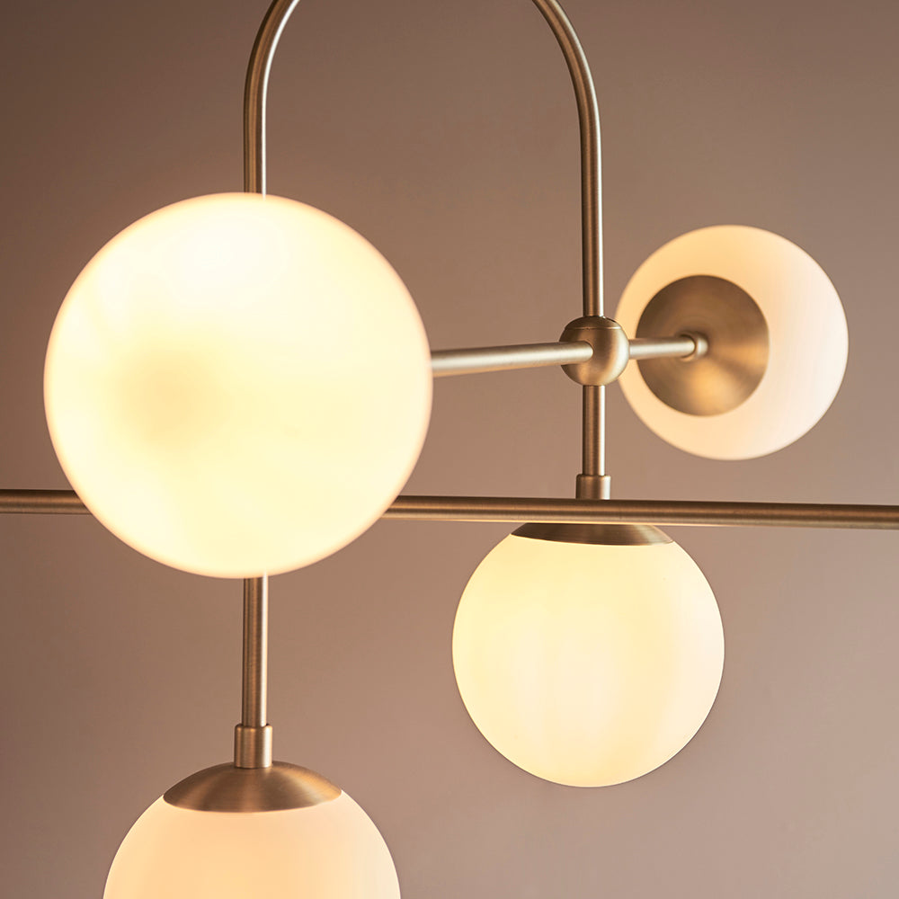 Opal Glass & Matt Antique Brass Six Lamp Adjustable Semi-Flush Ceiling Light - ID 11046