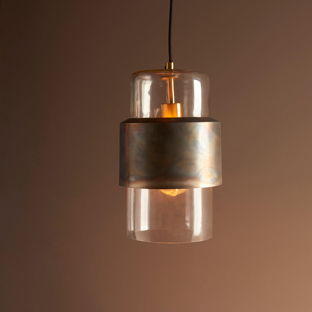 Bronze Patina & Clear Glass Single Pendant - ID 11107
