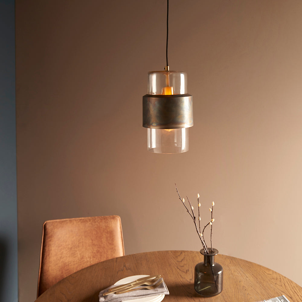 Bronze Patina & Clear Glass Single Pendant - ID 11107