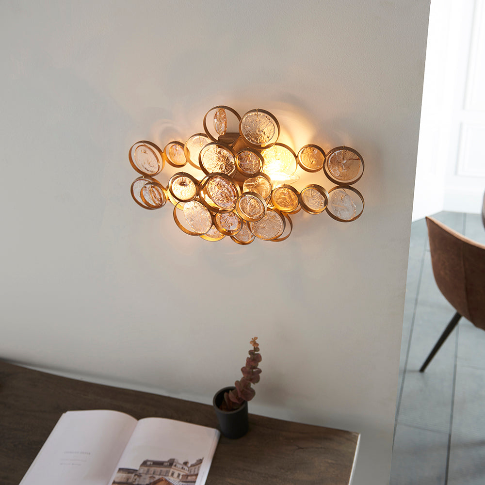 Antique Gold Wall Light With Clear And Amber Glass Details - ID 11119