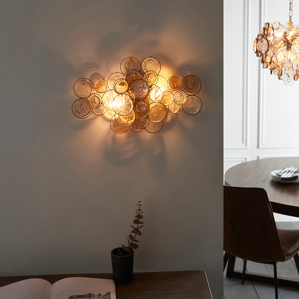 Antique Gold Wall Light With Clear And Amber Glass Details - ID 11119