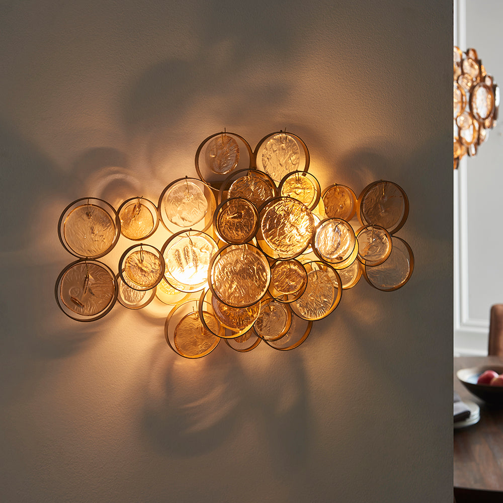 Antique Gold Wall Light With Clear And Amber Glass Details - ID 11119