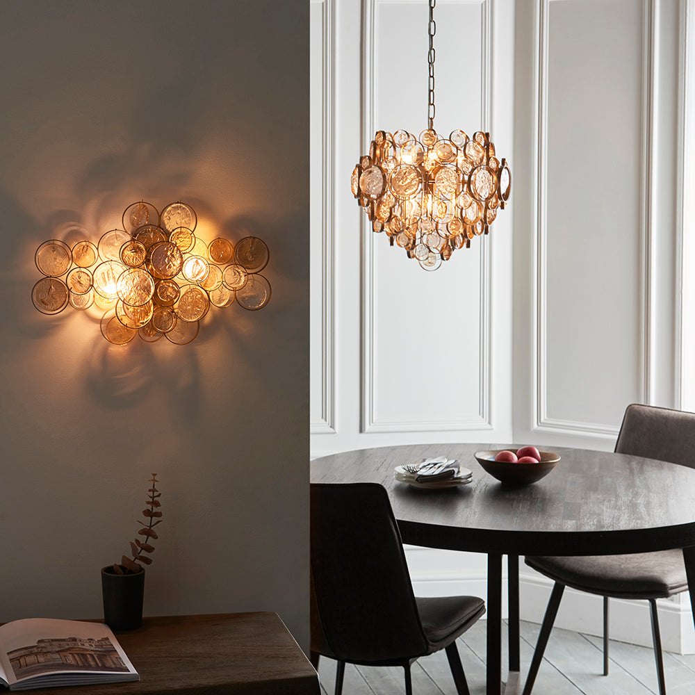 Antique Gold Wall Light With Clear And Amber Glass Details - ID 11119