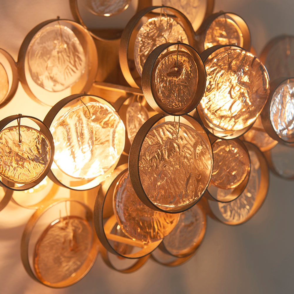 Antique Gold Wall Light With Clear And Amber Glass Details - ID 11119