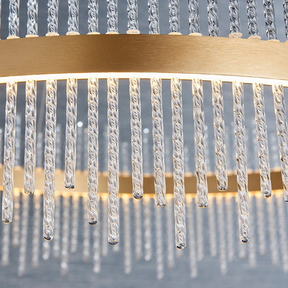 Hoop Pendant with Twisted Glass Rods & Brushed Gold Finish Metalwork - ID 11126