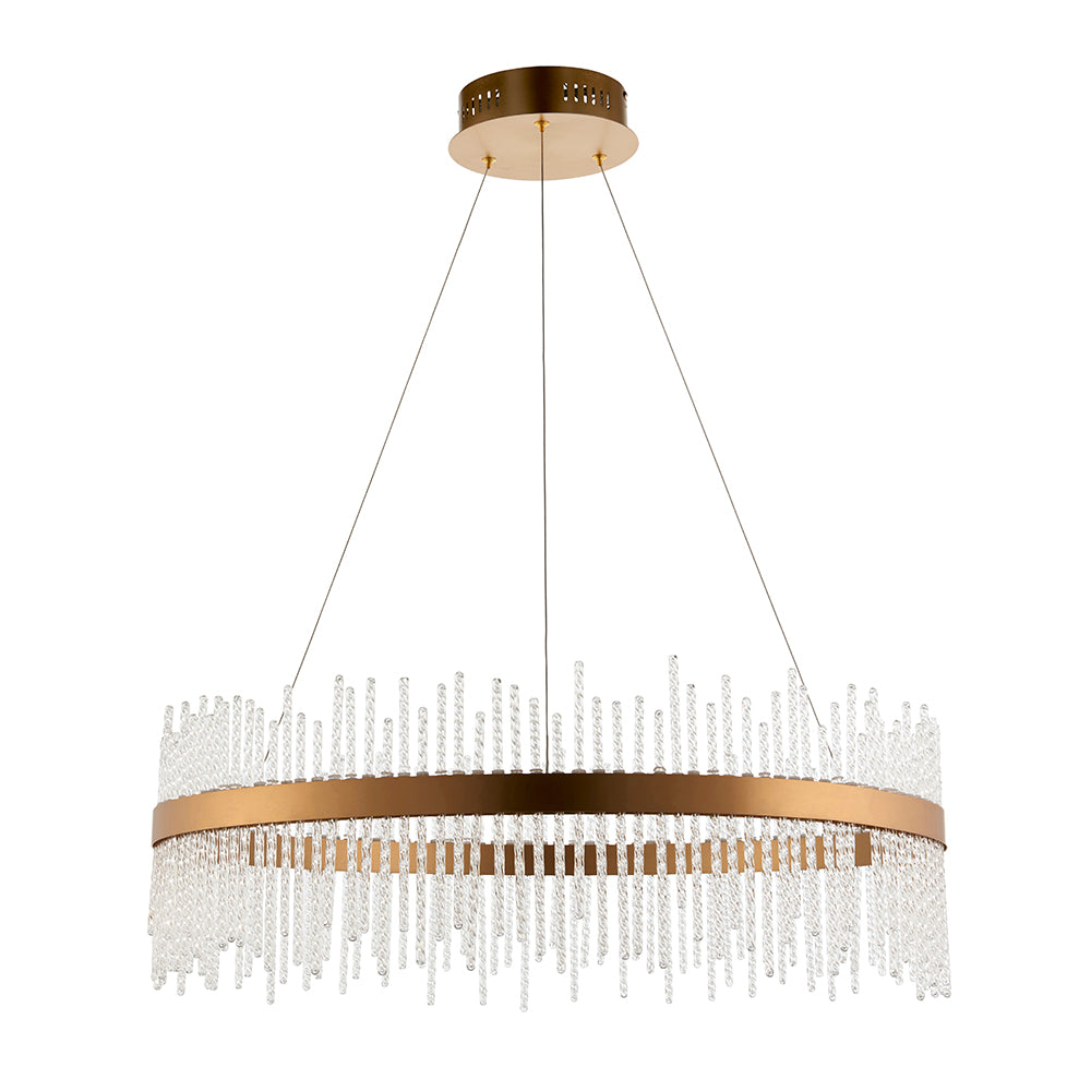Hoop Pendant with Twisted Glass Rods & Brushed Gold Finish Metalwork - ID 11126