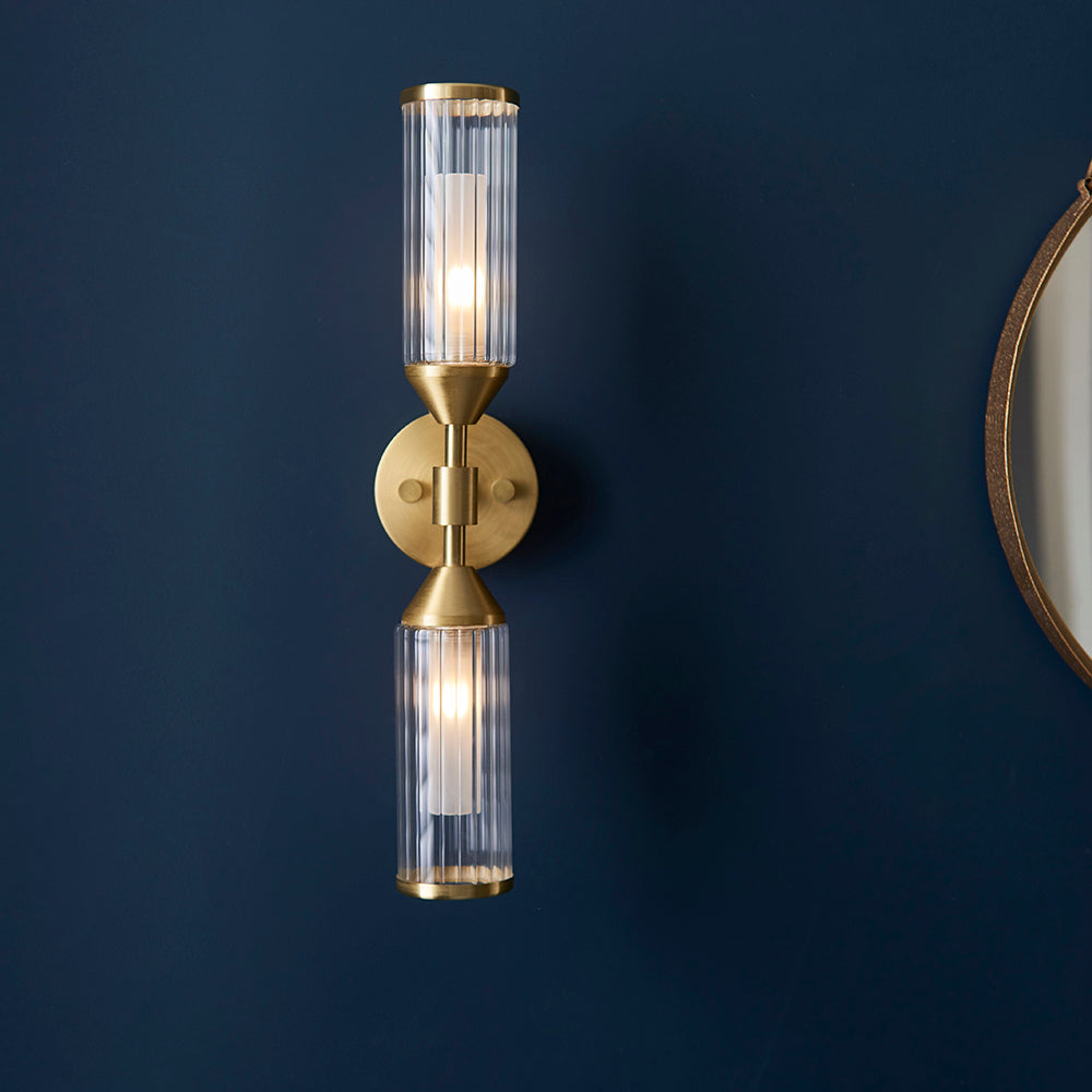 Frosted Glass & Satin Brass Two Lamp Wall Light - ID 11009