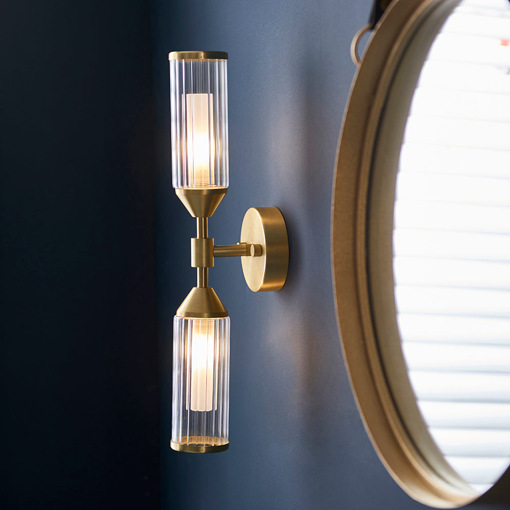 Frosted Glass & Satin Brass Two Lamp Wall Light - ID 11009