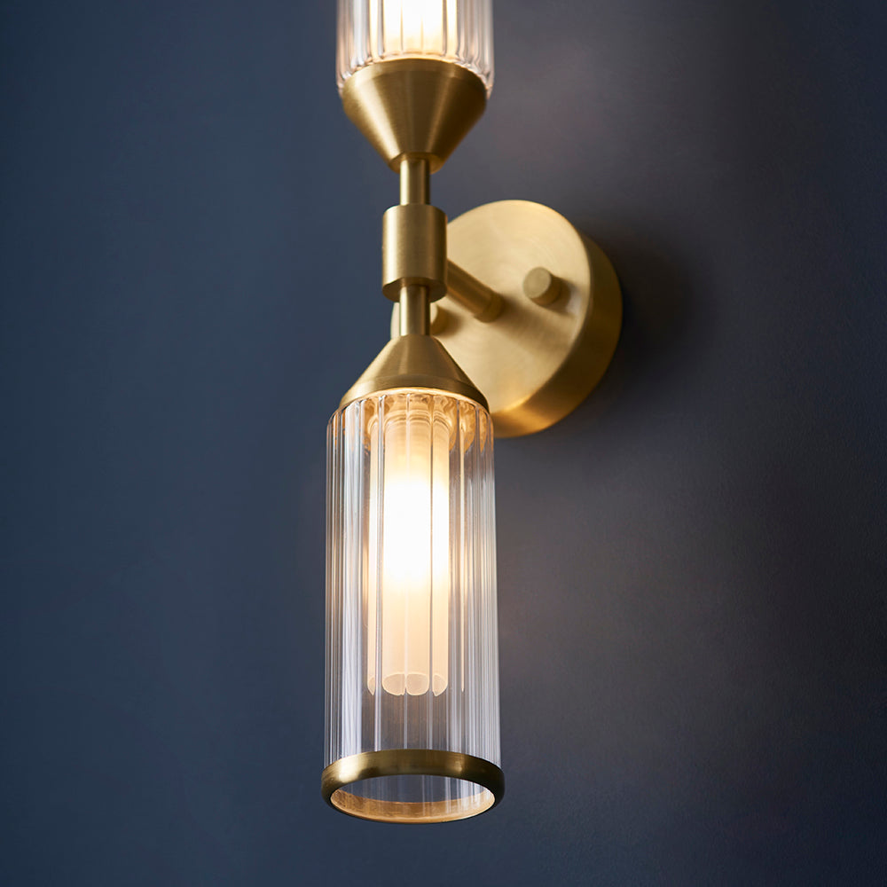 Frosted Glass & Satin Brass Two Lamp Wall Light - ID 11009