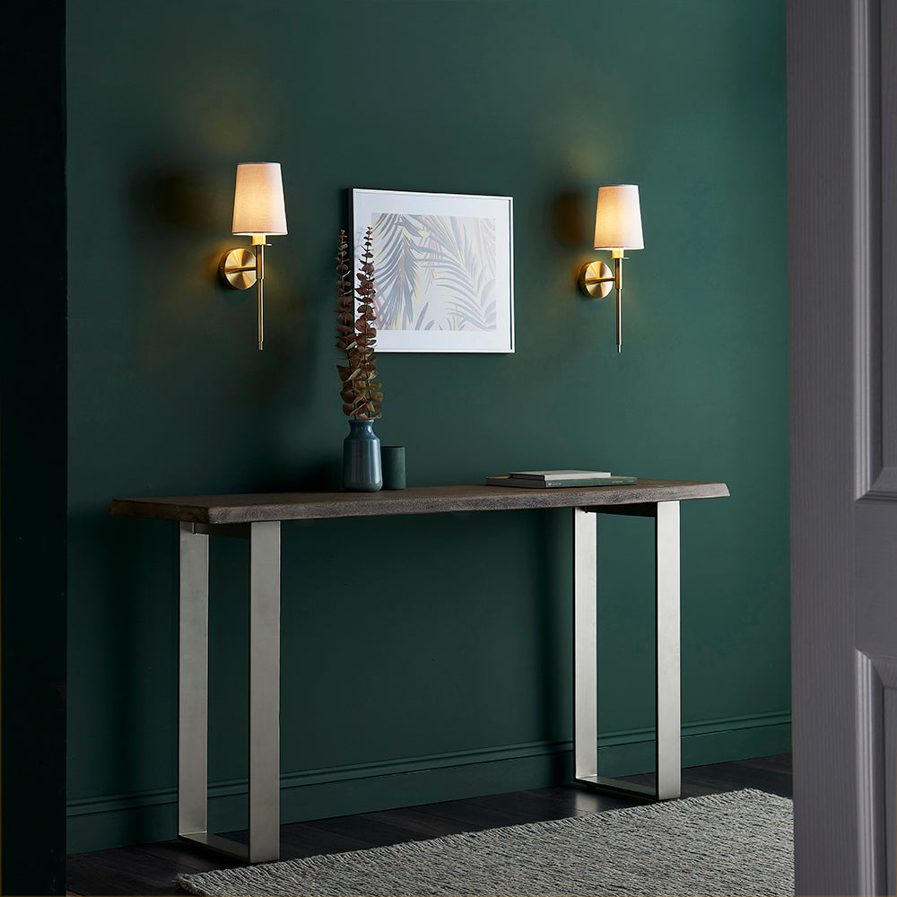 Satin Brass Plated Slimline Wall Light With White Fabric Shade - ID 11131
