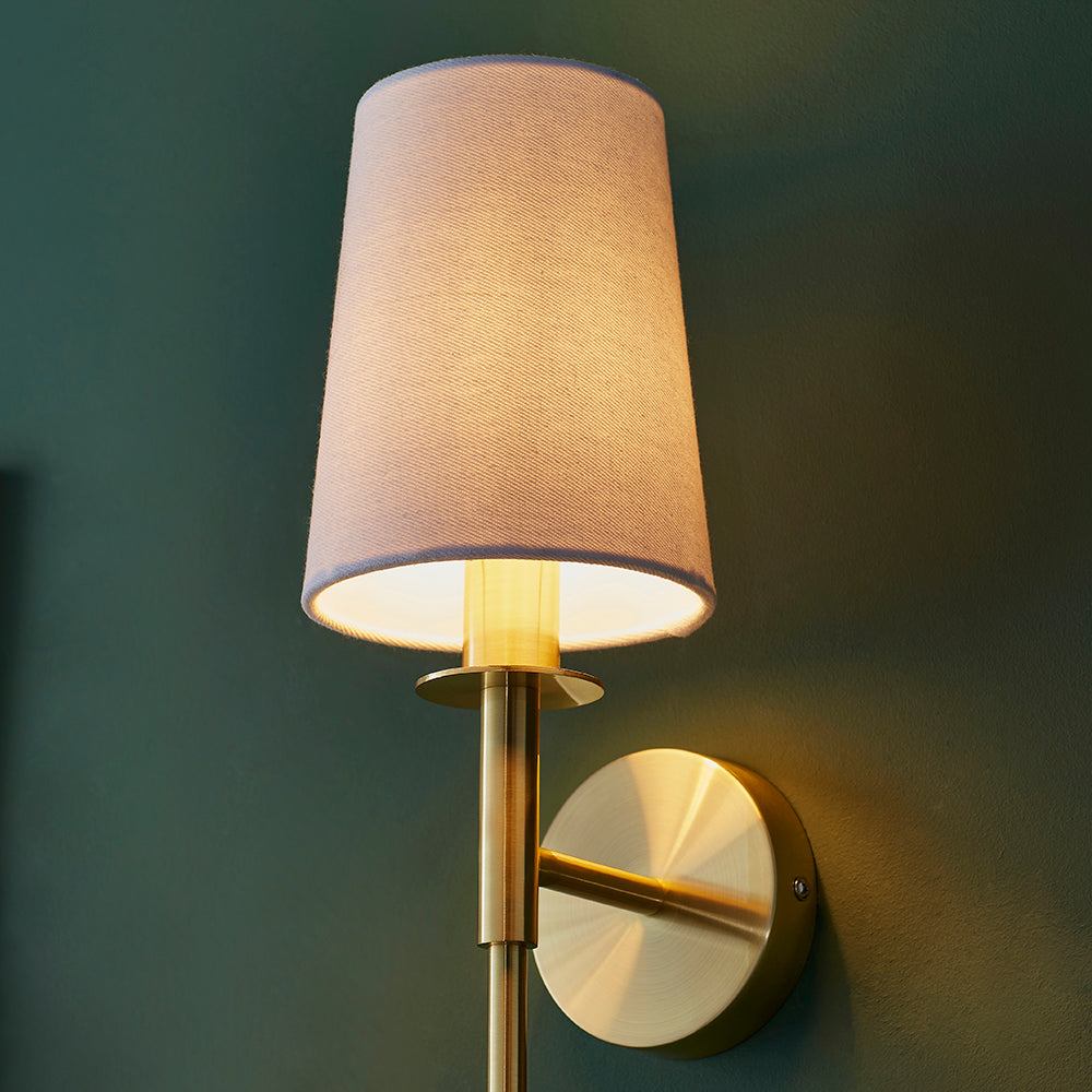 Satin Brass Plated Slimline Wall Light With White Fabric Shade - ID 11131