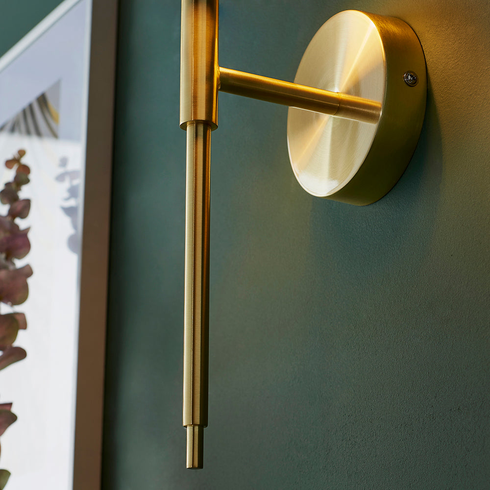 Satin Brass Plated Slimline Wall Light With White Fabric Shade - ID 11131