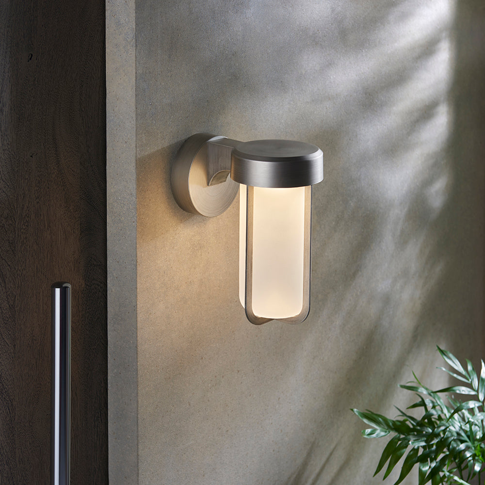 Die Cast IP44 LED Wall Light In Brushed Silver With Opal Glass - ID 11070 - LOW STOCK, PLEASE CALL