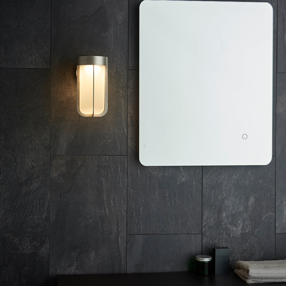 Die Cast IP44 LED Wall Light In Brushed Silver With Opal Glass - ID 11070 - LOW STOCK, PLEASE CALL
