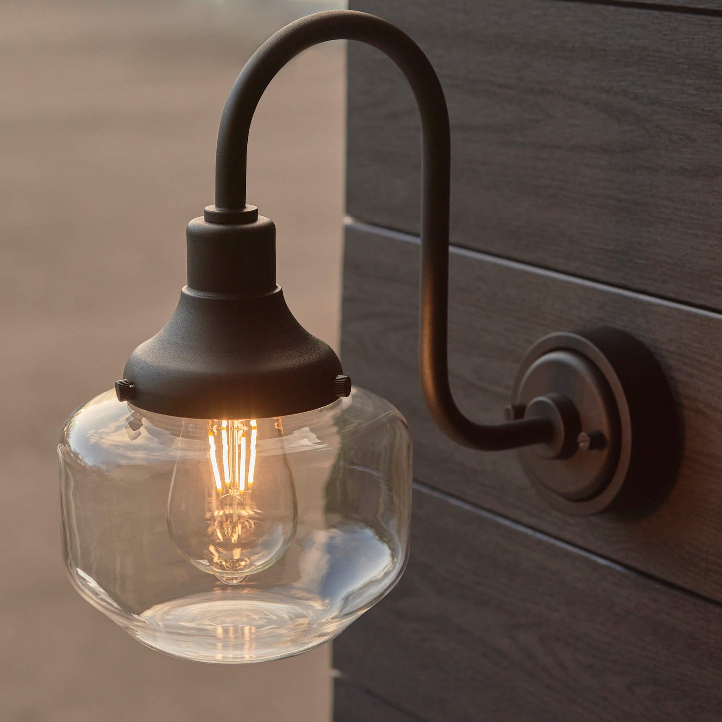 Textured Black With Swan Neck Wall Light With Clear Glass Shade - ID 12499