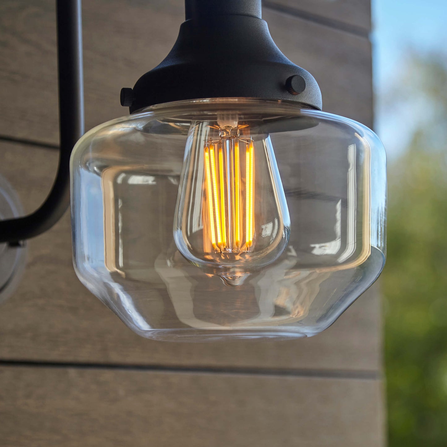 Textured Black With Swan Neck Wall Light With Clear Glass Shade - ID 12499
