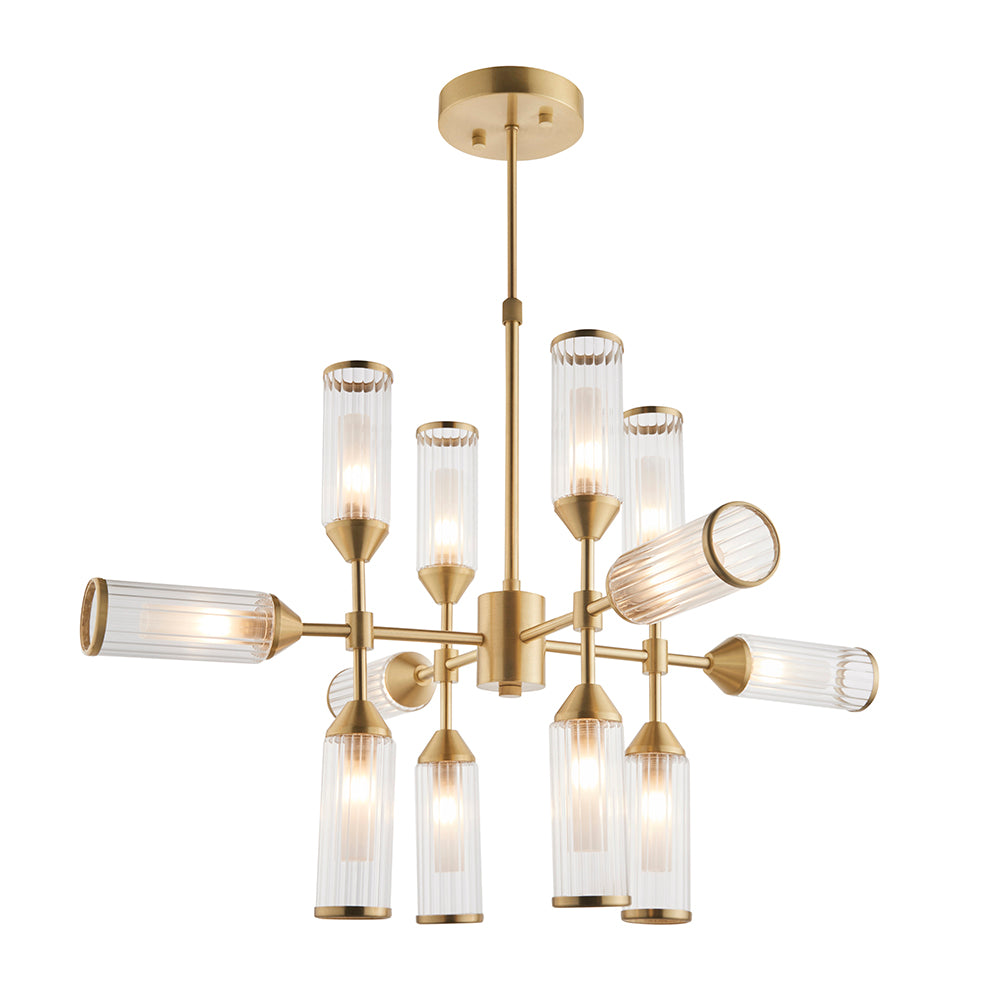 Frosted Glass & Satin Brass Twelve Lamp Semi-Flush Ceiling Light - ID 11008