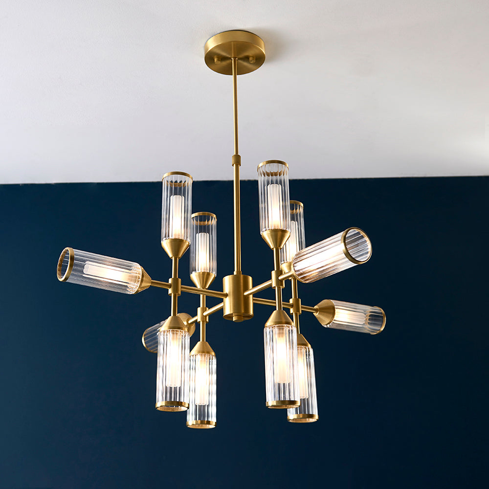 Frosted Glass & Satin Brass Twelve Lamp Semi-Flush Ceiling Light - ID 11008
