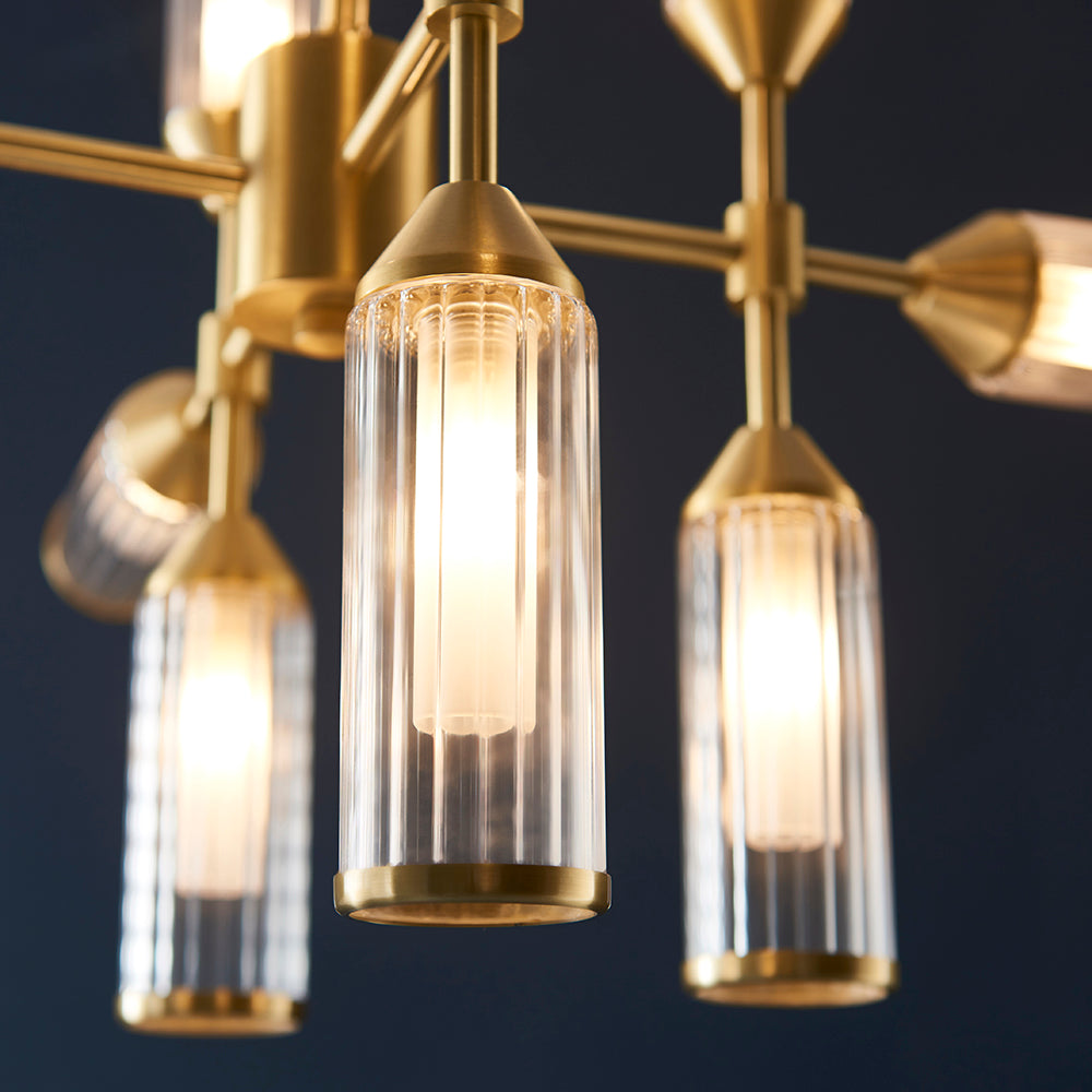 Frosted Glass & Satin Brass Twelve Lamp Semi-Flush Ceiling Light - ID 11008
