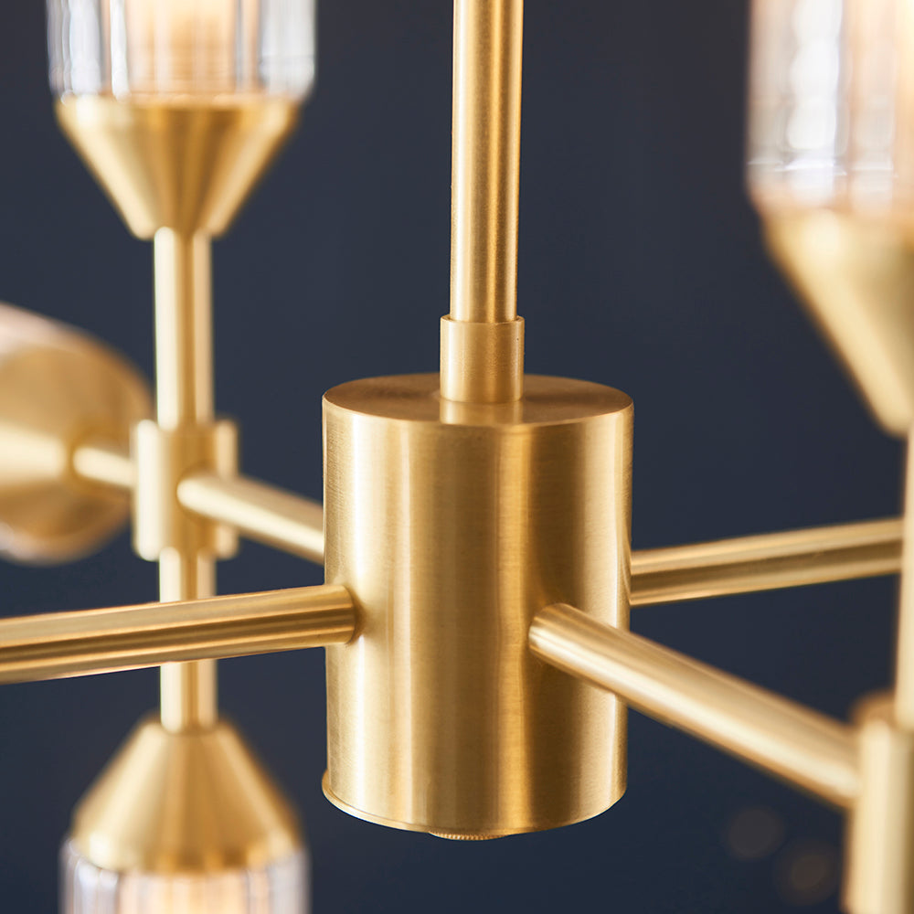 Frosted Glass & Satin Brass Twelve Lamp Semi-Flush Ceiling Light - ID 11008