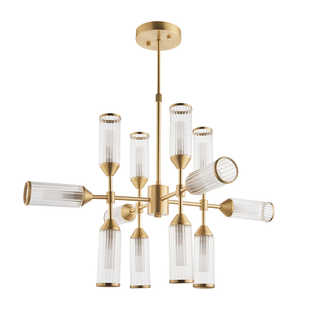 Frosted Glass & Satin Brass Twelve Lamp Semi-Flush Ceiling Light - ID 11008
