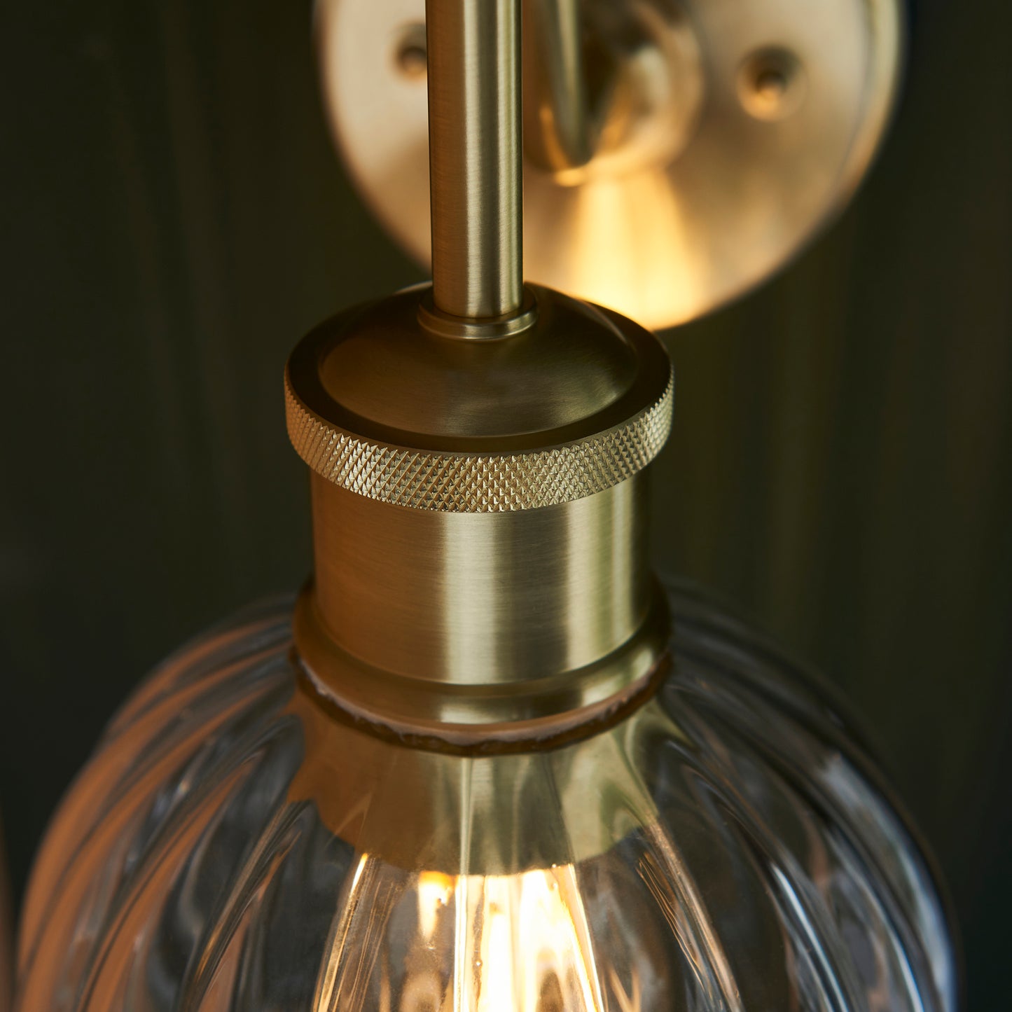 Satin Brass & Ribbed Glass Bathroom Wall Light - ID 11661