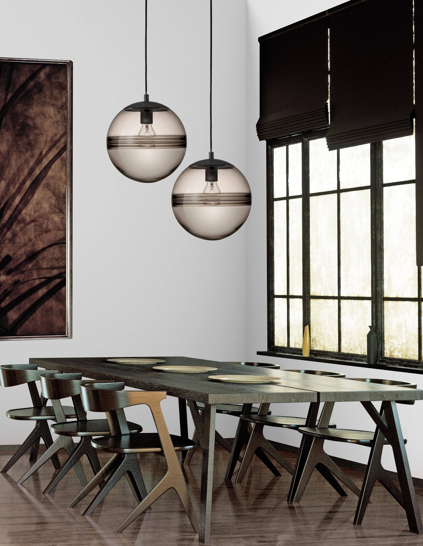 Setto Round Smoked Glass Single Pendant - ID 6994