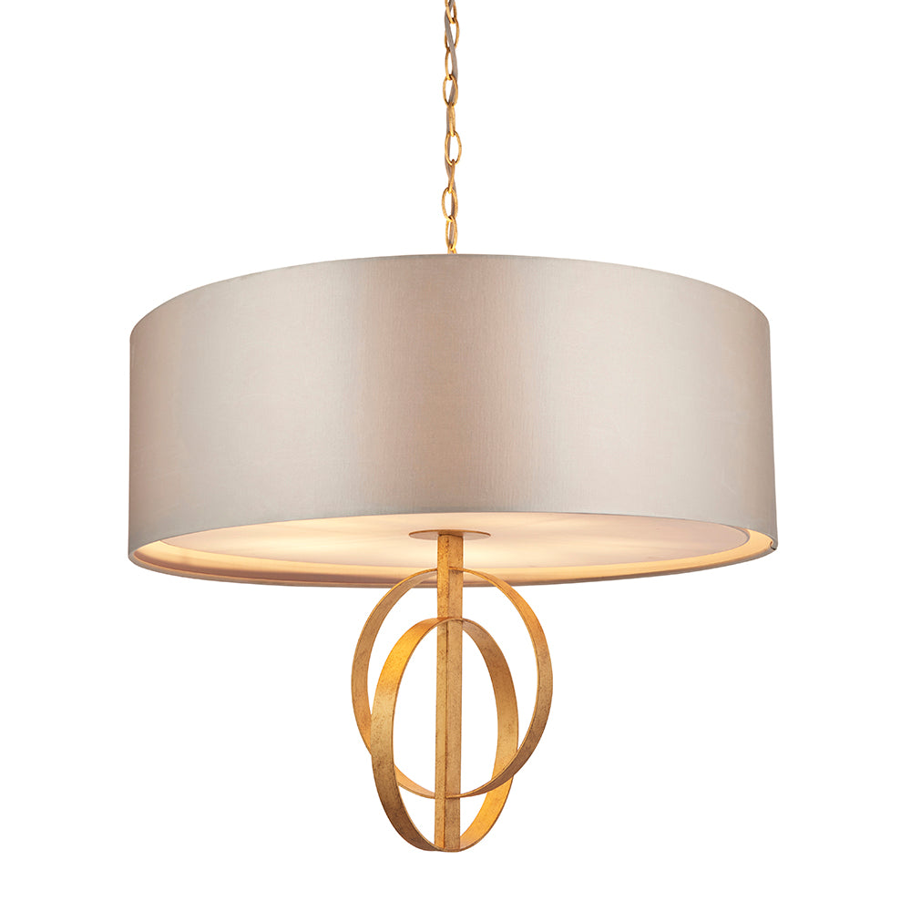 Hoop Detail Large Five Light Pendant In Gold Leaf With Mink Satin Fabric - ID 11179